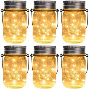 Hanging Solar Mason Jar Lights, 6 Pack 30 Led String Fairy Lights Hanging Solar